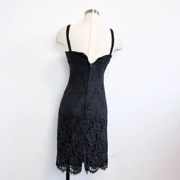 Vintage Lace Black Mini Dress Bodycon 90s Extra Small XS Red Fringe - Picture 3 of 7